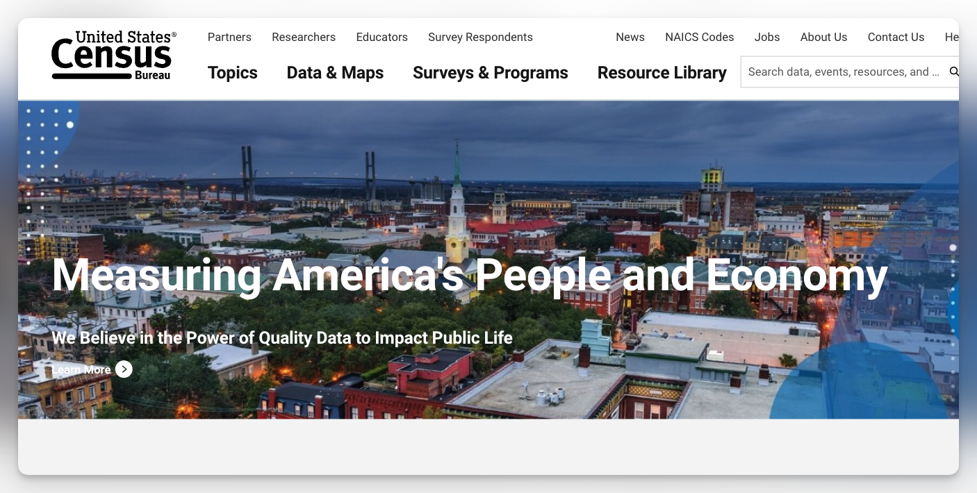 Census.gov website homepage