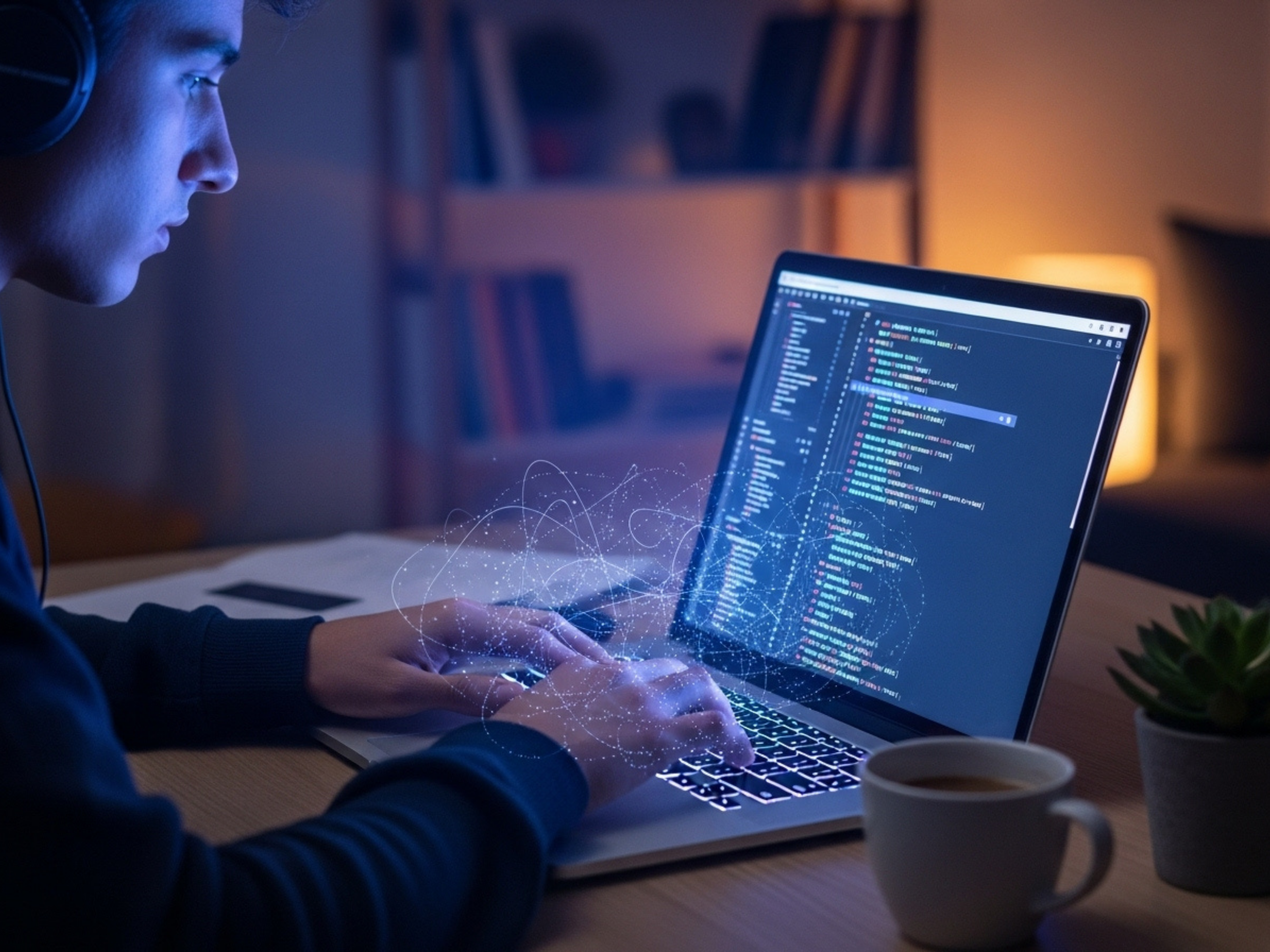 A person on a laptop coding