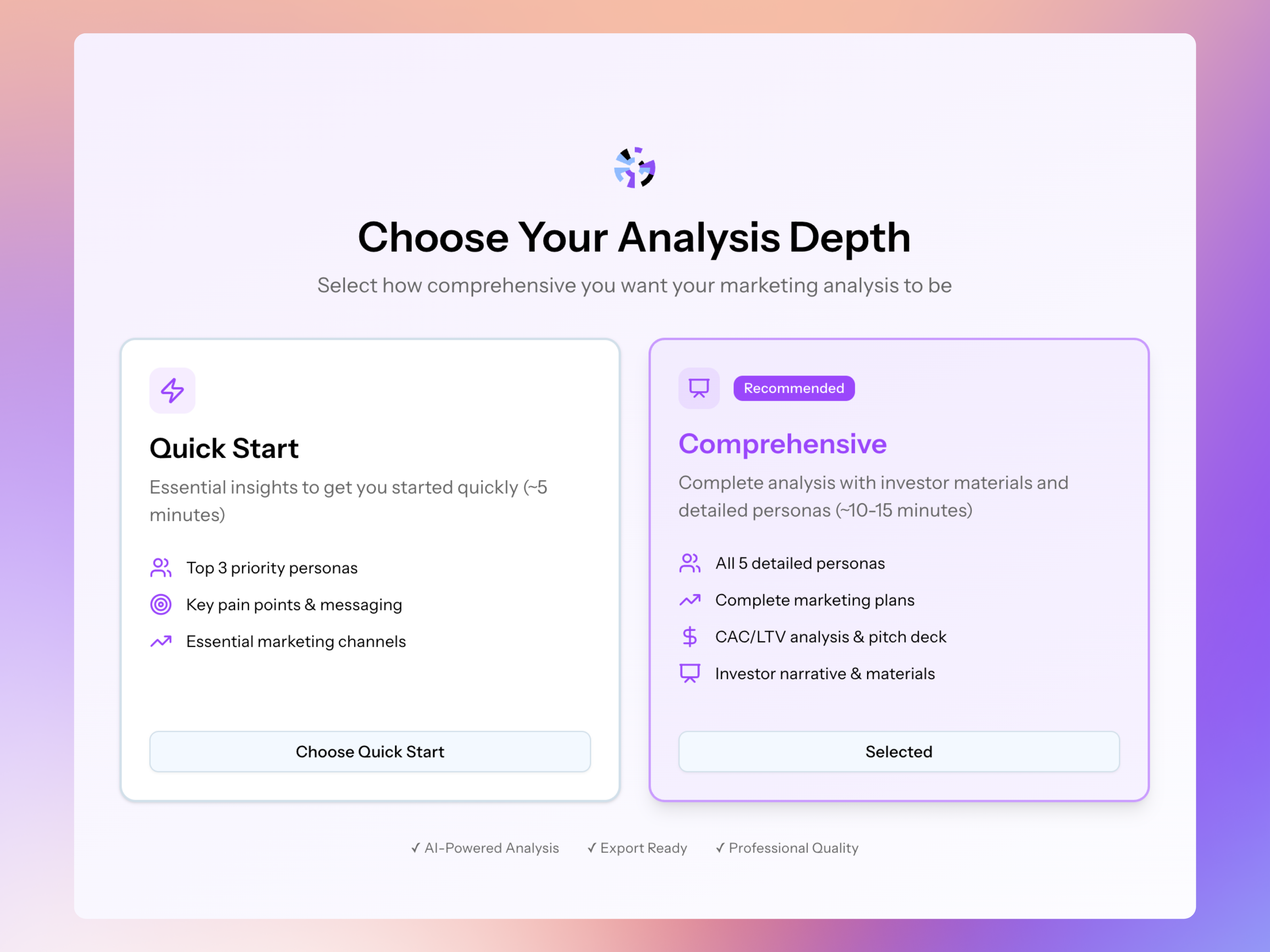 Choose your marketing plan homepage