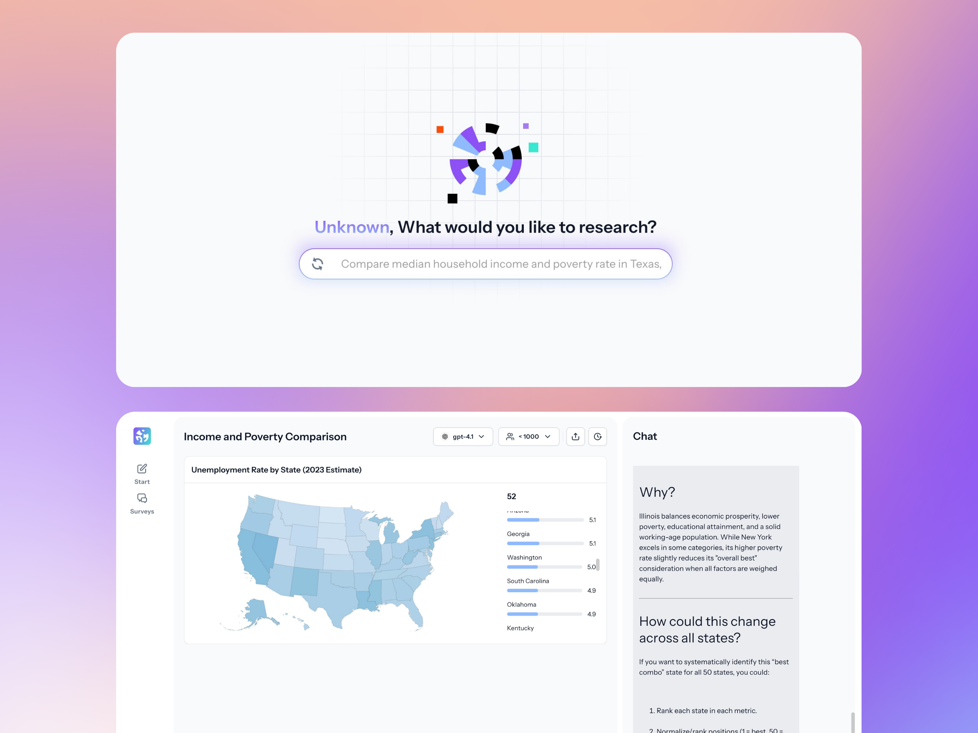 Cambium AI prompt bar and map chart