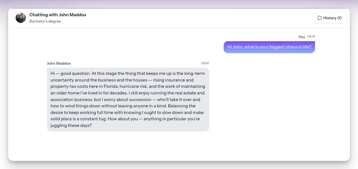 a chat box with a conversation