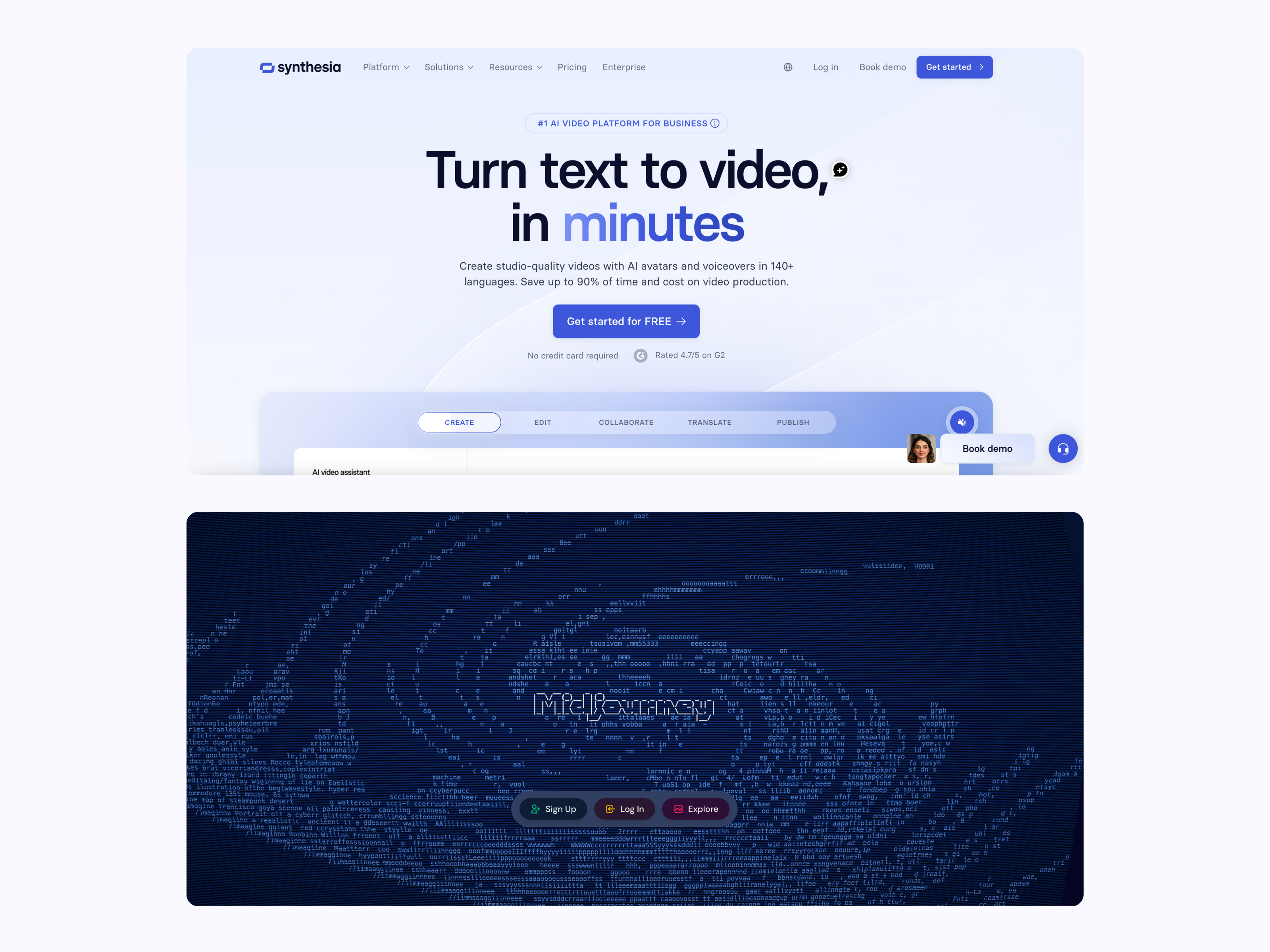 Midjourney and Synthesia homepages
