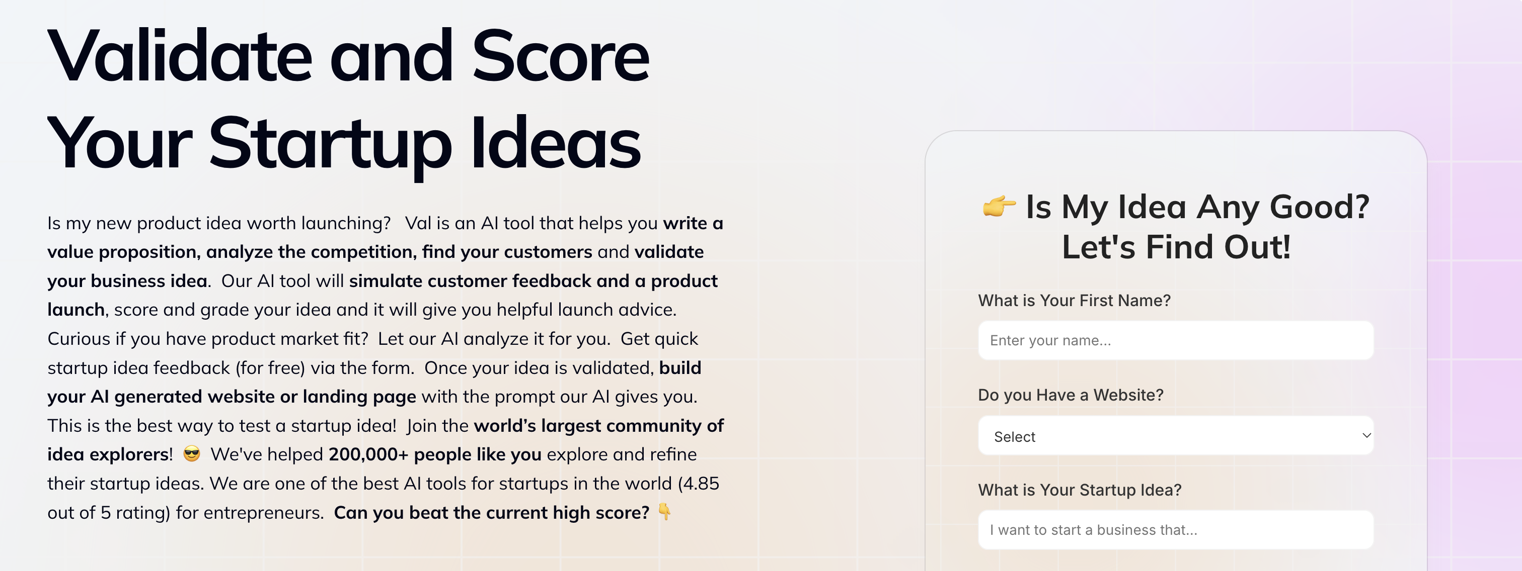 Validator AI homepage