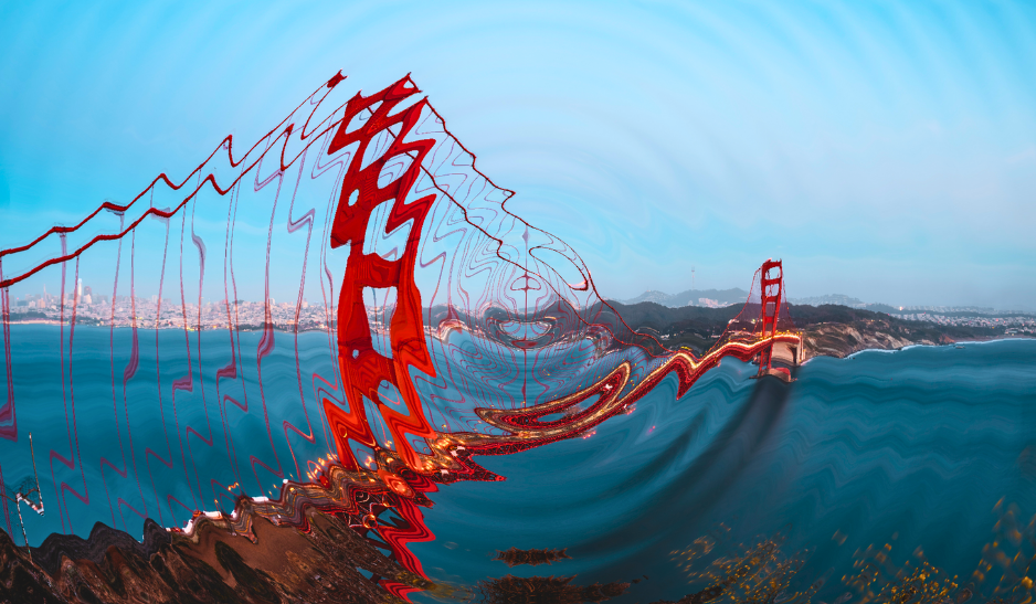 A warped image of the Golden Gate Bridge