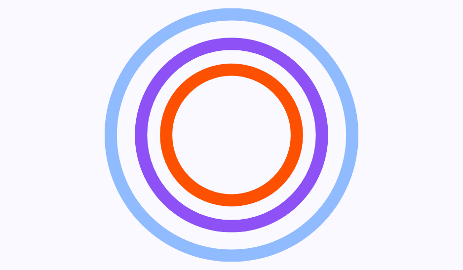 3 coloured rings, blue, purple and orange